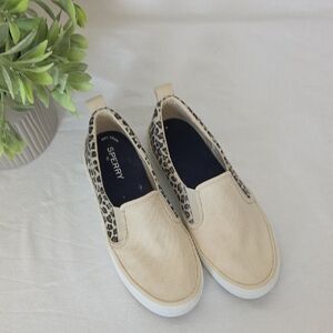 Sperry Cream Slip-On Shoes with Lepord Print